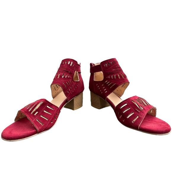 Bergundy Block Heel Suede Sandals EU 39 Oxblood Maroon Red Fall Bohemian Holiday - Picture 3 of 6